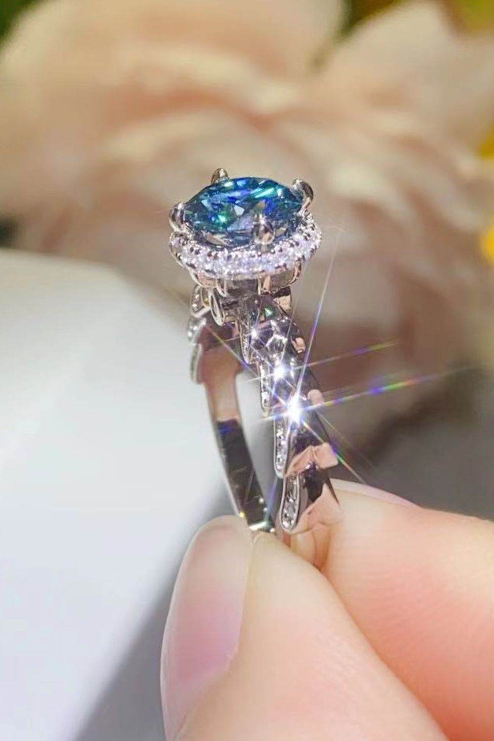 925 Sterling Silver 1 Carat Moissanite Cluster Ring - Tredona LLC