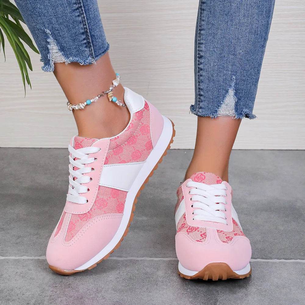 Contrast Round Toe Flat Sneakers - Tredona LLC