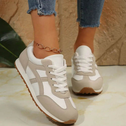 Contrast Lace Up Round Toe Sneakers - Tredona LLC