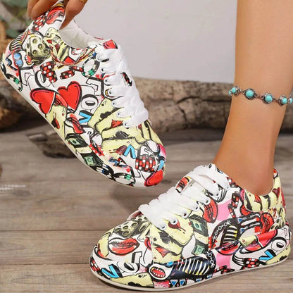 Abstract Print Lace Up Sneakers - Tredona LLC
