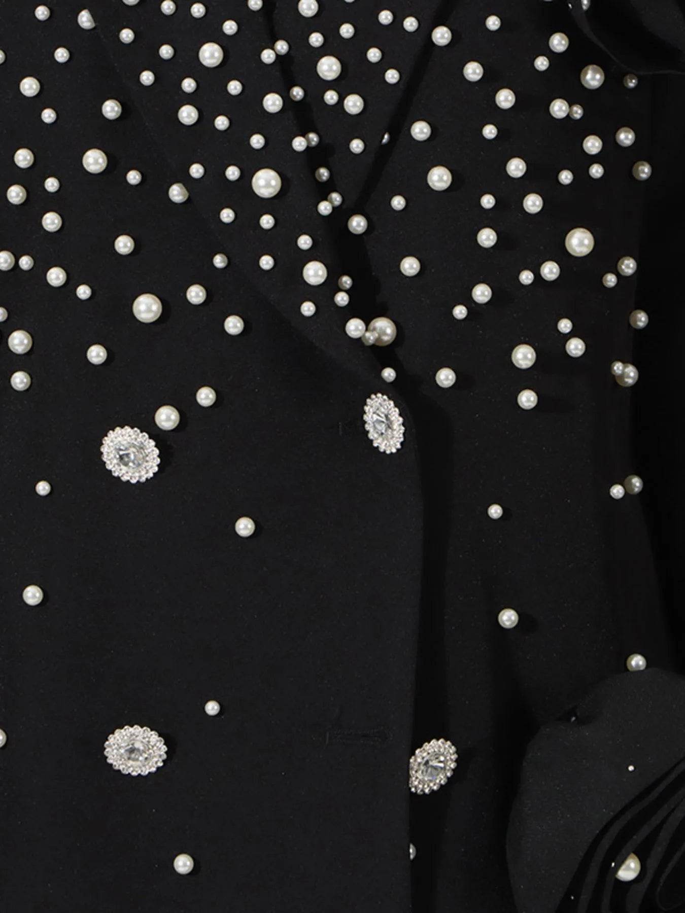 Pearl Embellished Double-Breasted Blazer - Tredona LLC