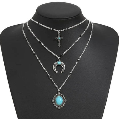 Artificial Turquoise Alloy Three-Layered Necklace - Tredona LLC