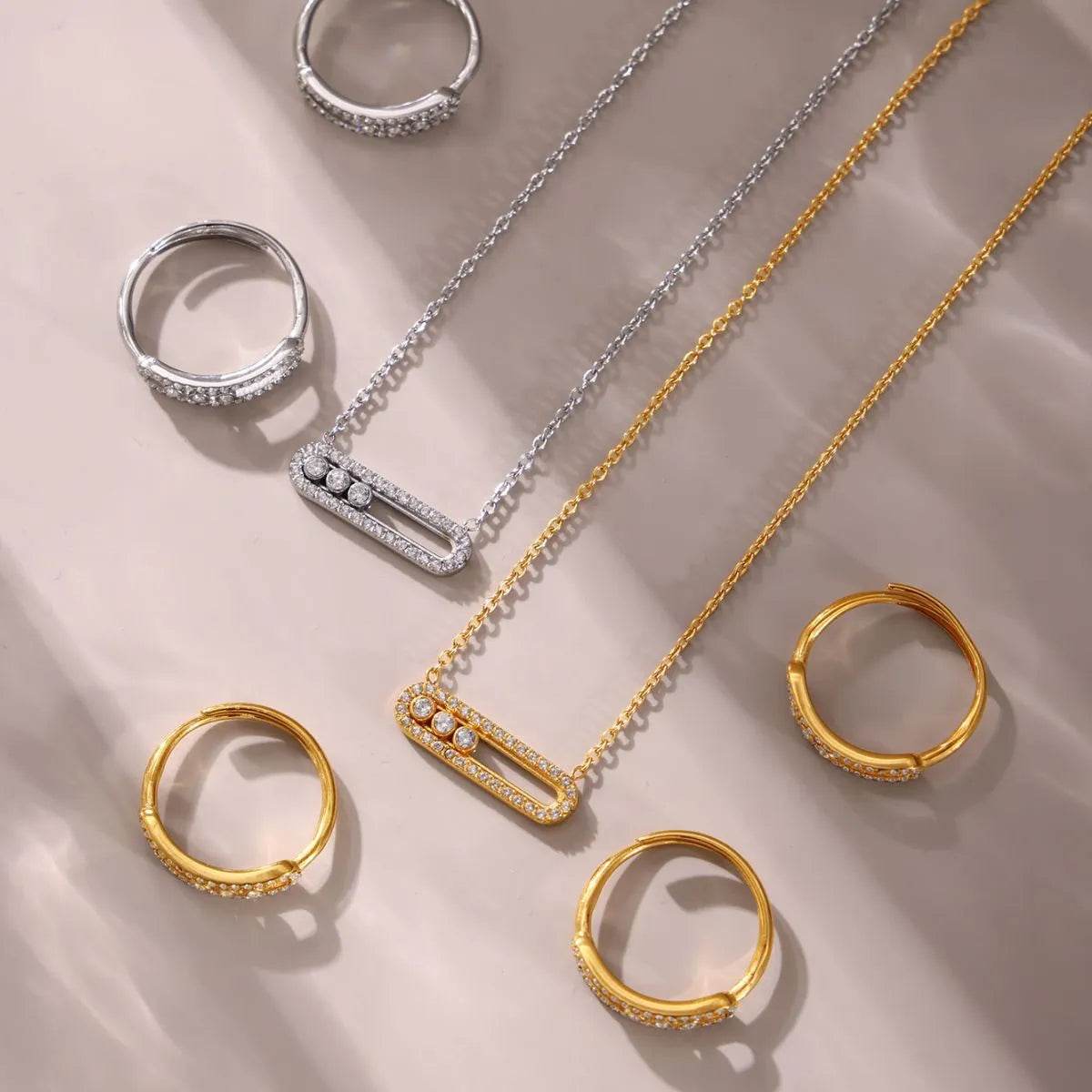 Moving Crystal Bar Necklace and Ring Jewelry Set - Tredona LLC