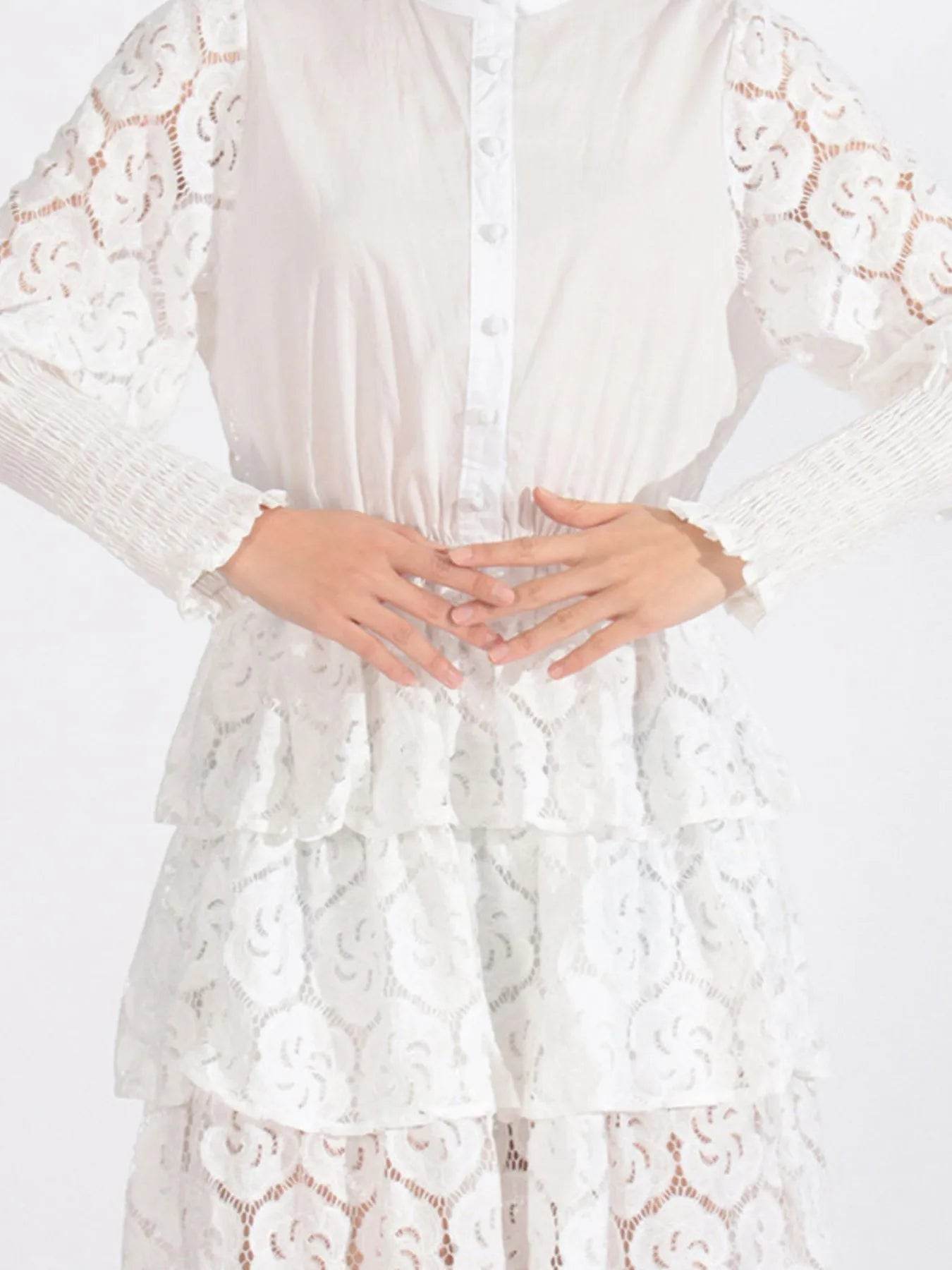 Full Size Lace Layered Long Sleeve Dress Plus Size - Tredona LLC