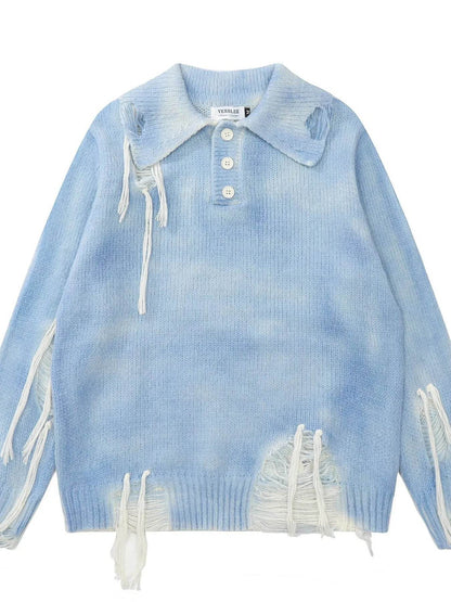 Men's Distressed Fringe Detail Sweater - Tredona LLC