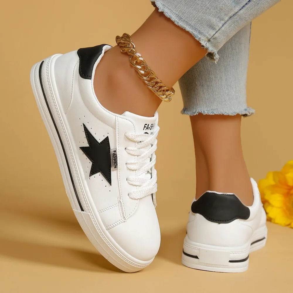 Star Round Toe Lace Up Sneakers - Tredona LLC