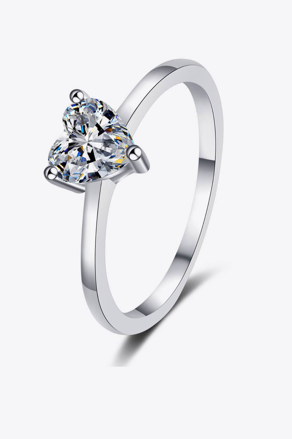 925 Sterling Silver Heart-Shaped Moissanite Solitaire Ring - Tredona LLC