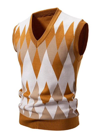 Men's Plus Size Diamond Pattern V-Neck Sweater Vest - Tredona LLC