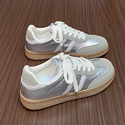 Contrast Lace Up Round Toe Sneakers - Tredona LLC