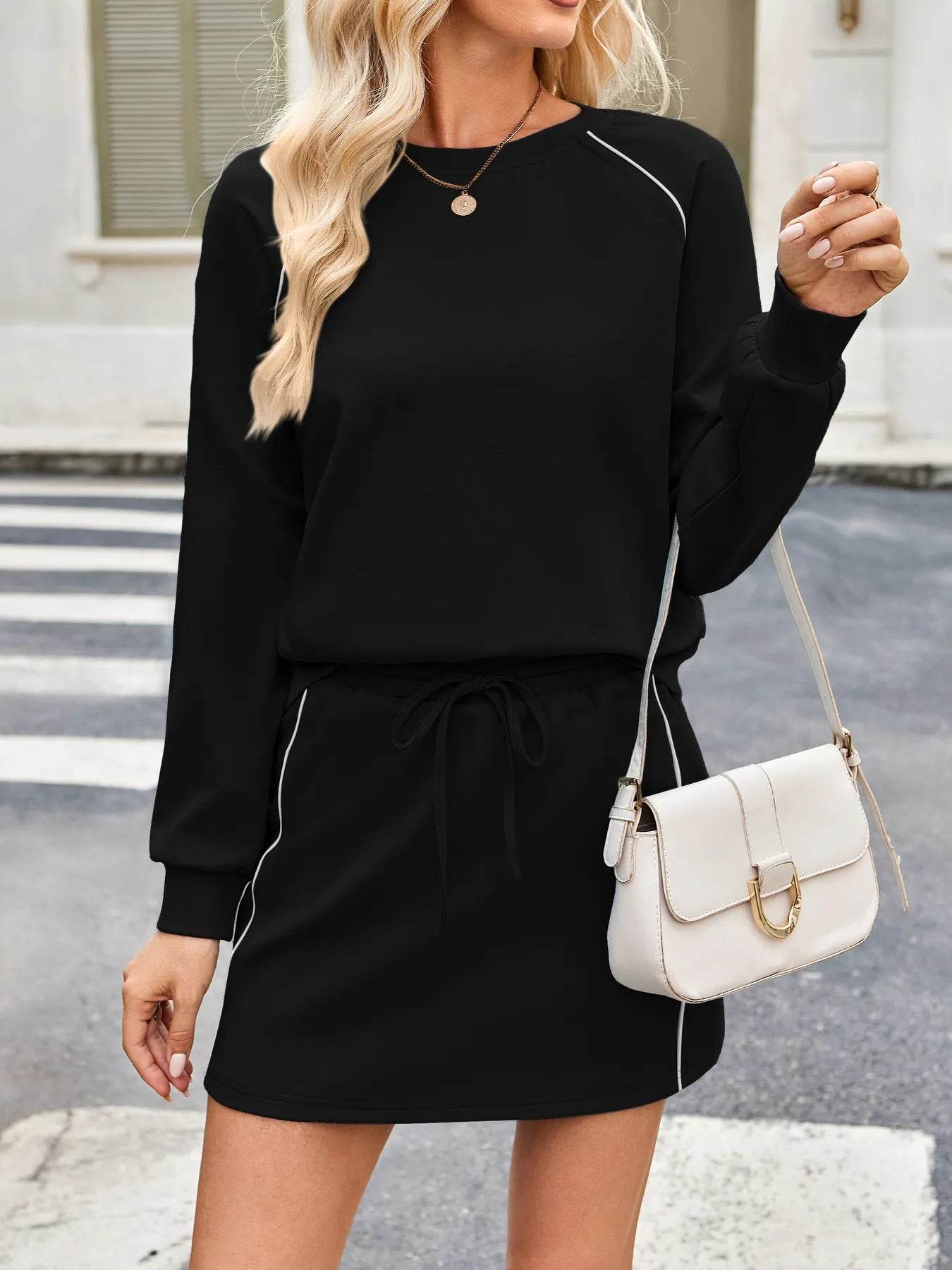 Round Neck Raglan Sleeve Top and Skort Set - Tredona LLC