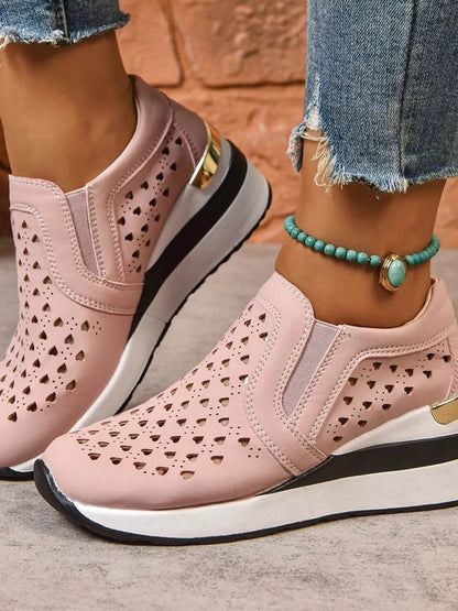 Breathable Cutout Wedge Sneakers - Tredona LLC