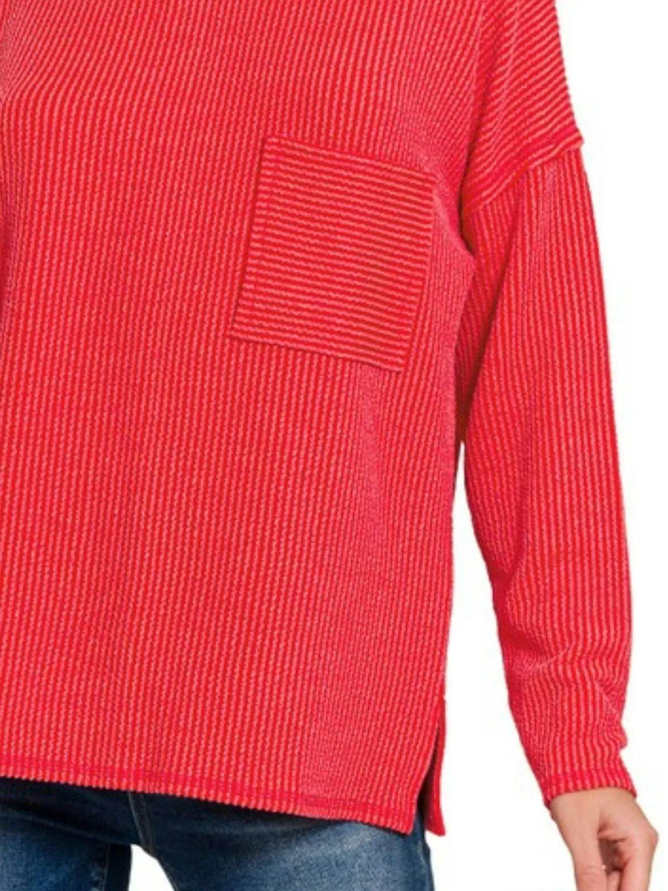 Zenana Long Sleeve Drop Shoulder Rib Top - Tredona LLC