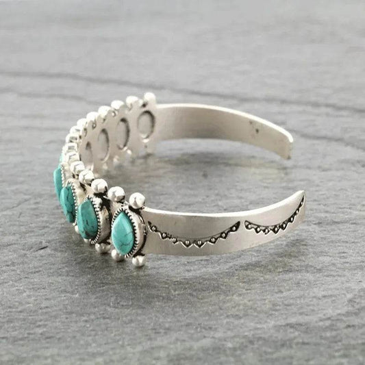 Artificial Turquoise Alloy Open Bracelet - Tredona LLC