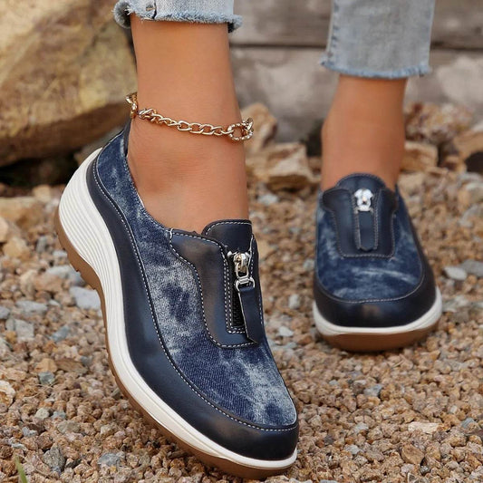 Round Toe Platform Wedge Sneakers with Zip - Tredona LLC