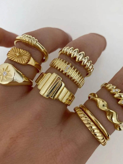 10-Piece 18K Gold-Plated Geometric Ring - Tredona LLC