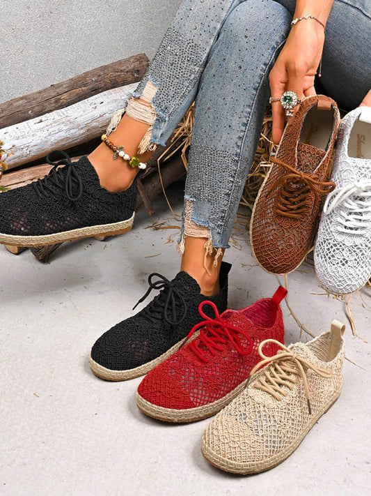 Breathable Woven Lace Up Sneakers - Tredona LLC