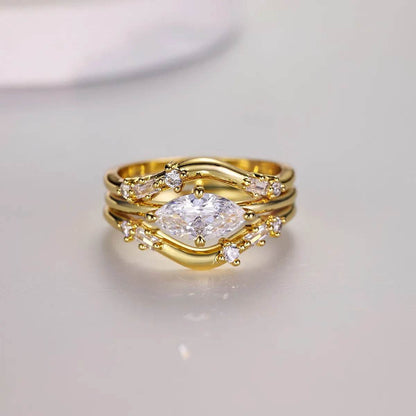1 Carat Moissanite 925 Sterling Silver 3pcs Ring Set - Tredona LLC