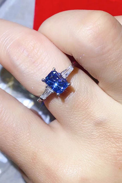 1 Carat Moissanite Platinum-Plated Rectangle Ring in Blue - Tredona LLC