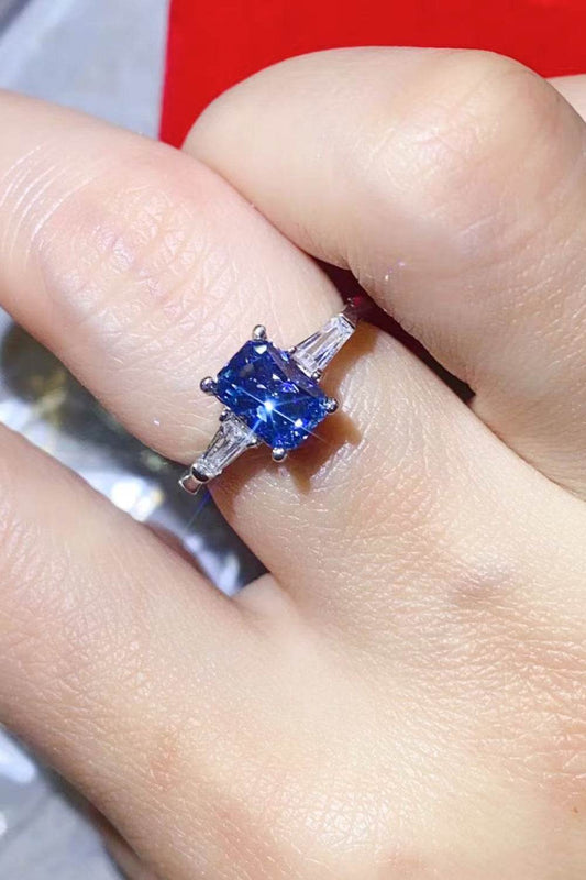 1 Carat Moissanite Platinum-Plated Rectangle Ring in Blue - Tredona LLC