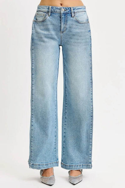 RISEN Mid Rise Wide Barrel Transferable Leg Snap Jeans - Tredona LLC