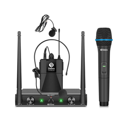 Professional UHF Wireless Microphone System 2 Channels 50m Range with Receiver for Karaoke Singing Home Party Performance 500-59