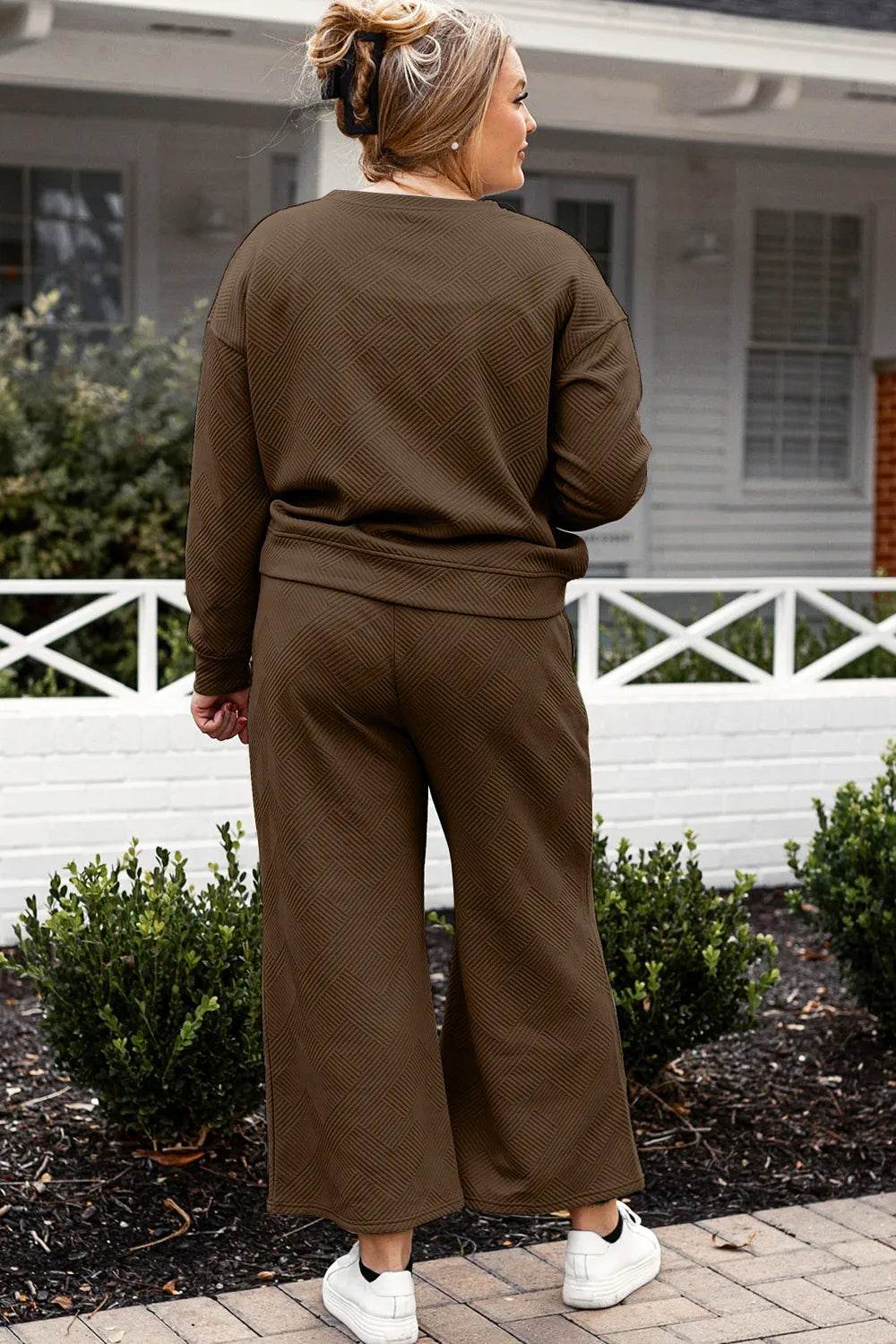 Double Take Full Size Textured Long Sleeve Top and Drawstring Pants Set - Tredona LLC