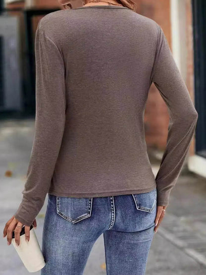Ruched Surplice Long Sleeve T-Shirt - Tredona LLC