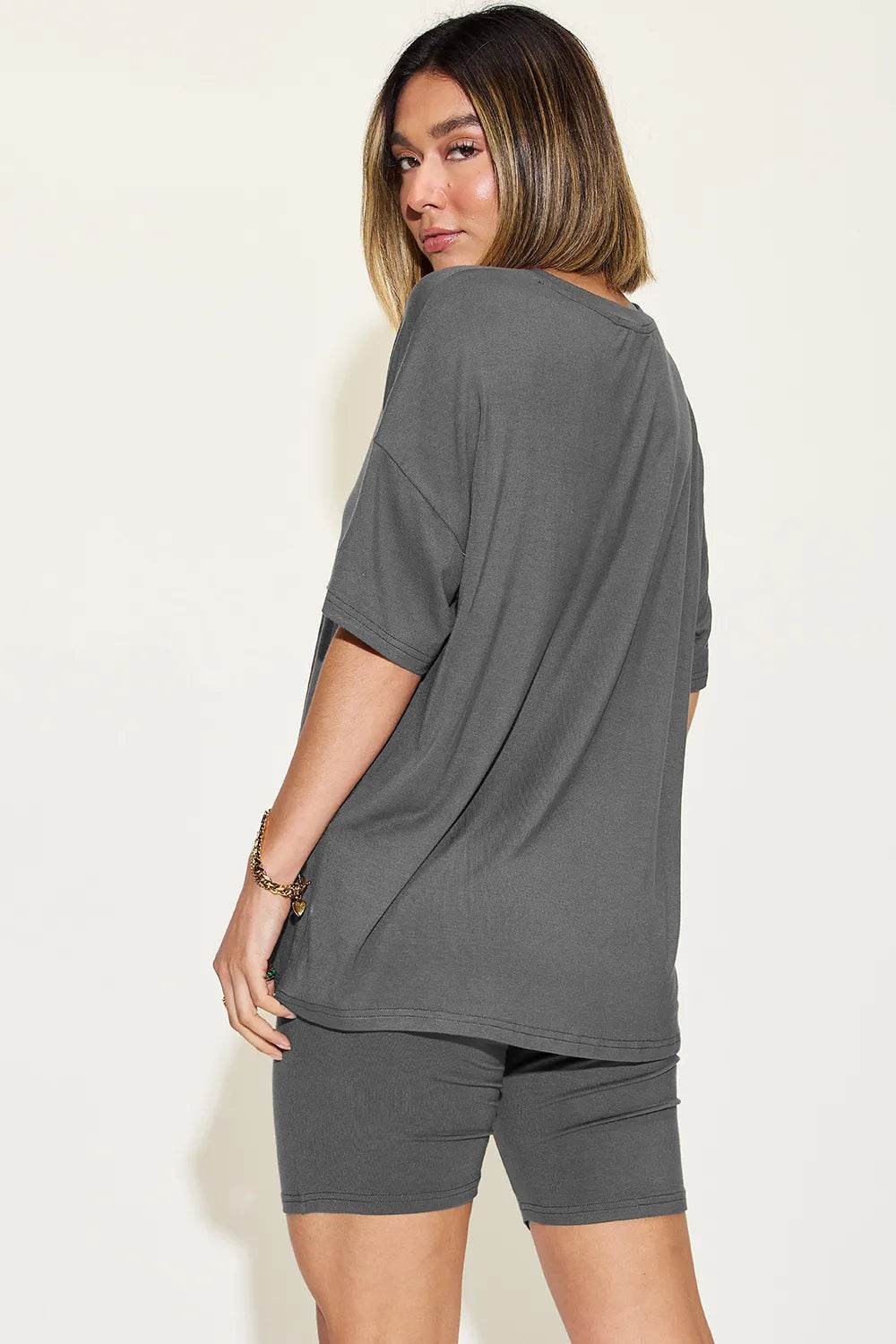 Basic Bae Full Size V-Neck Drop Shoulder T-Shirt and Shorts Set - Tredona LLC