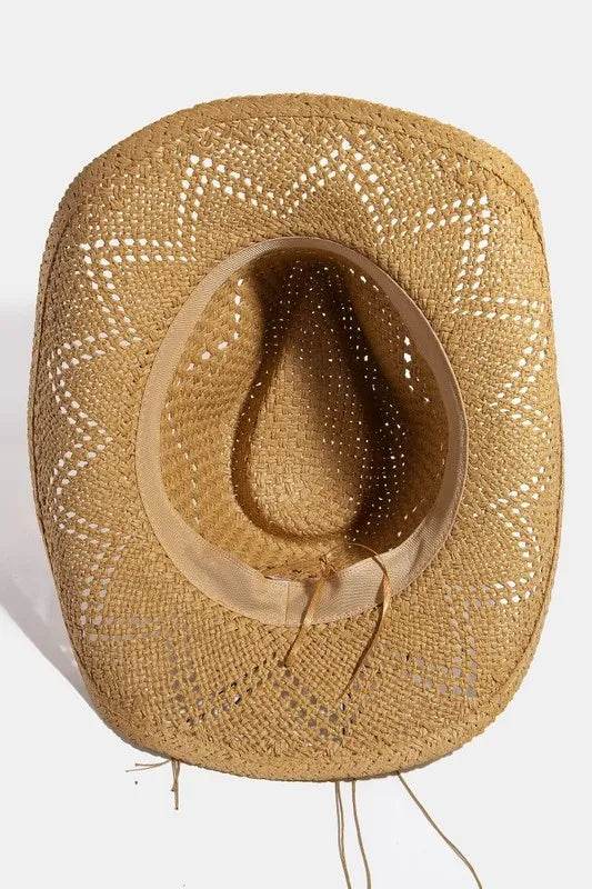 Fame Mixed Beaded Strap Western Fedora Straw Hat - Tredona LLC