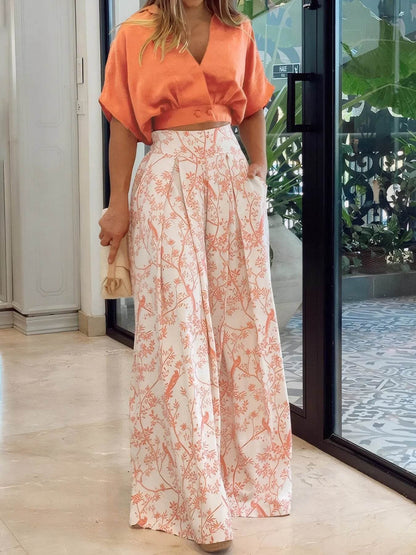Surplice Top and High Waist Pants Set - Tredona LLC