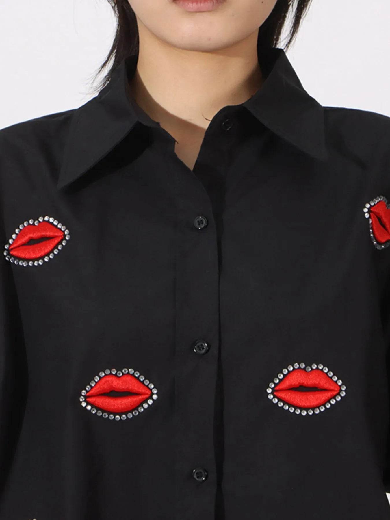 Lips Button Up Long Sleeve Shirt - Tredona LLC