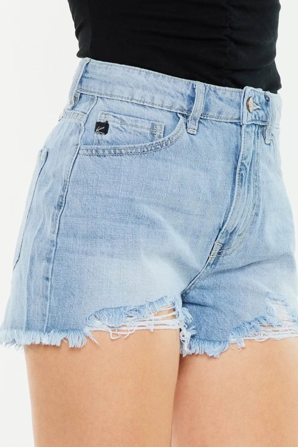 Kancan Raw Hem Distressed High Waist Denim Shorts - Tredona LLC