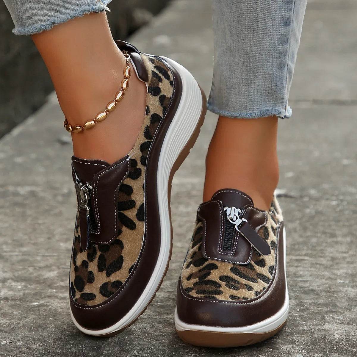 Round Toe Platform Wedge Sneakers with Zip - Tredona LLC