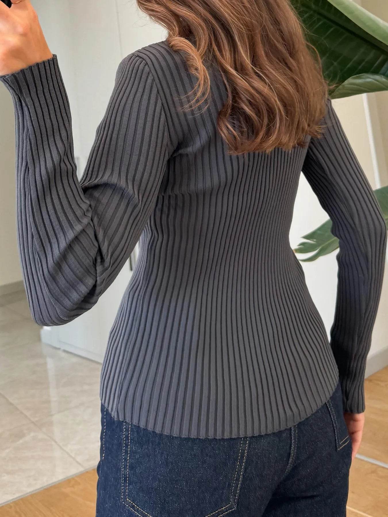 Ribbed Button-Front Long Sleeve Cardigan - Tredona LLC