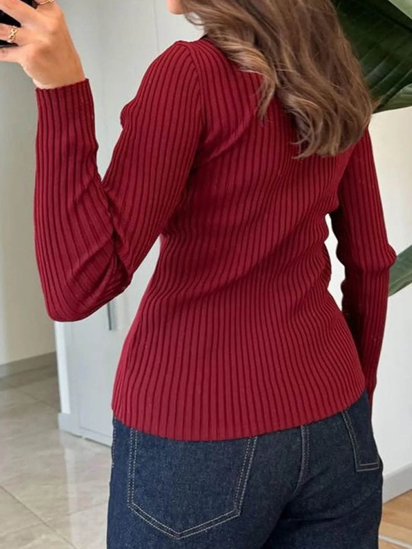 Ribbed Button-Front Long Sleeve Cardigan - Tredona LLC