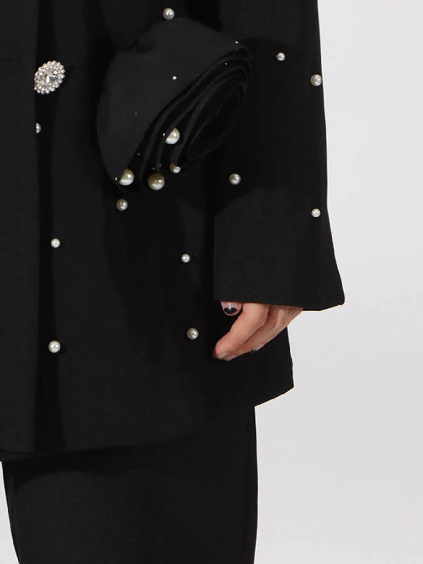 Pearl Embellished Double-Breasted Blazer - Tredona LLC