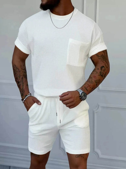 Men's Full Size Round Neck Short Sleeve Top and Shorts Set Plus Size - Tredona LLC