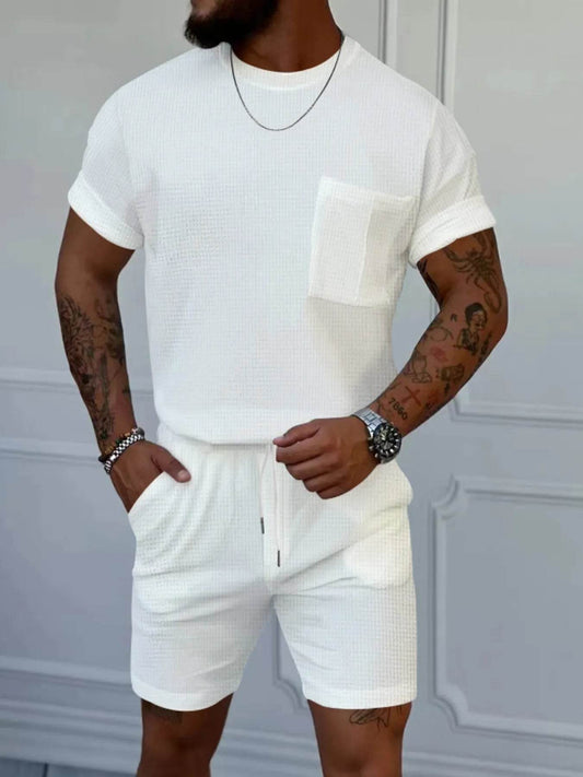 Men's Full Size Round Neck Short Sleeve Top and Shorts Set Plus Size - Tredona LLC