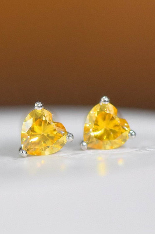 2 Carat Yellow Heart Moissanite Platinum-Plated Earrings - Tredona LLC