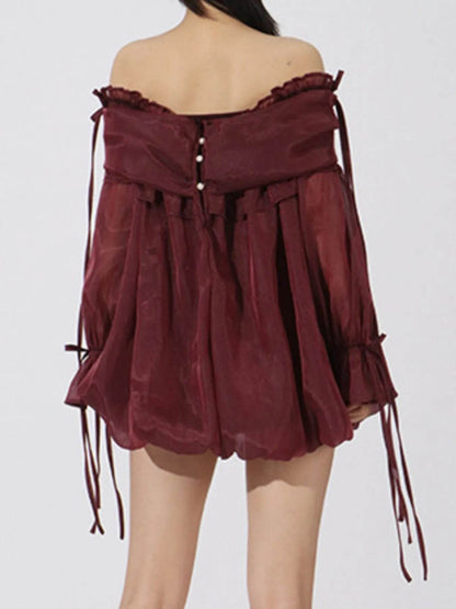 Ruffled Off-Shoulder Flounce Sleeve Blouse - Tredona LLC