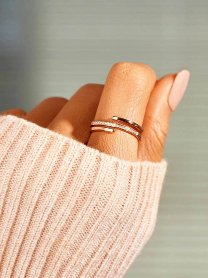925 Sterling Silver Inlaid Zircon Ring - Tredona LLC