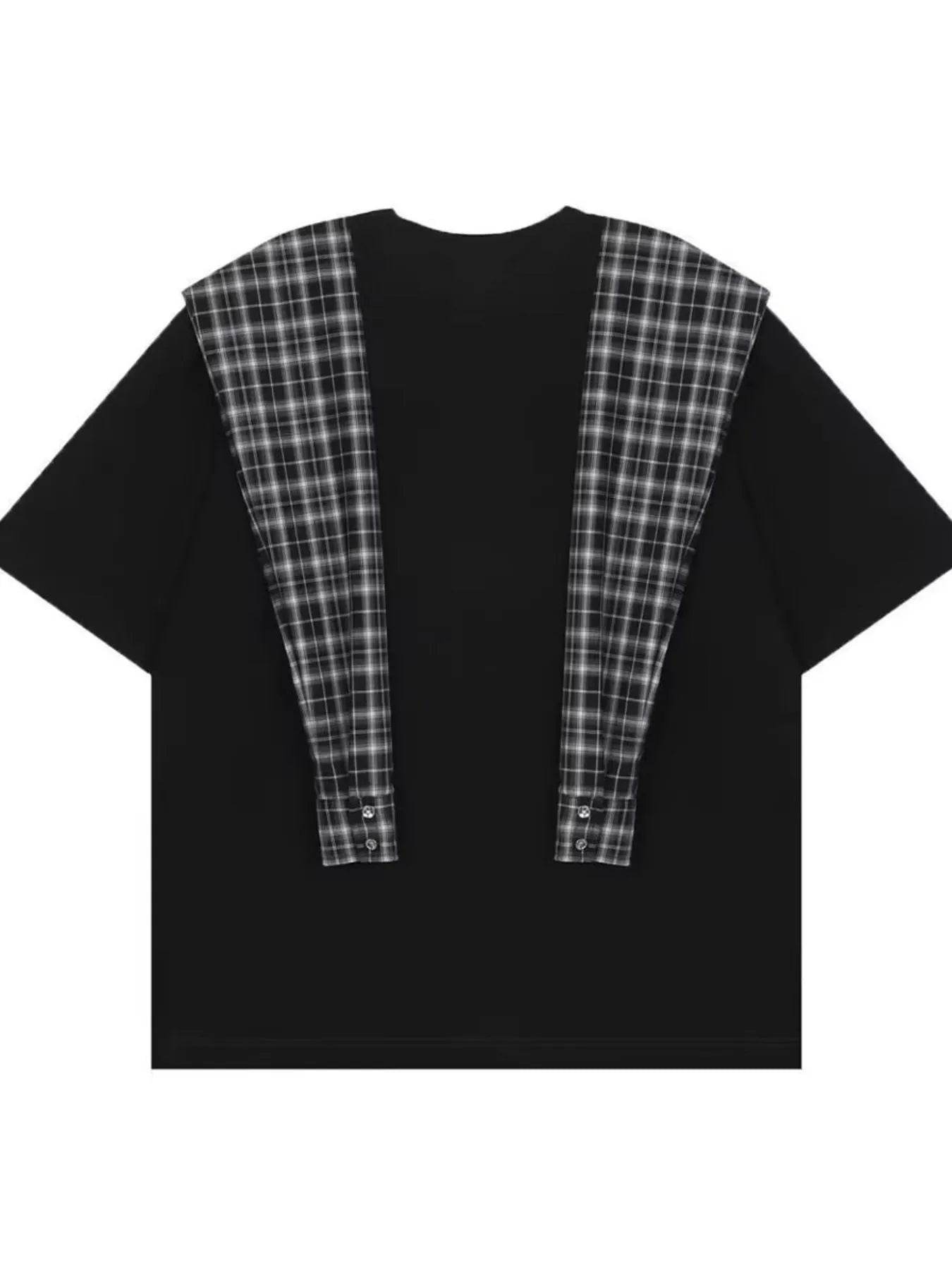 Men's Full Size Oversized T-Shirt with Plaid Shawl Plus Size - Tredona LLC