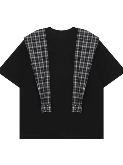 Men's Full Size Oversized T-Shirt with Plaid Shawl Plus Size - Tredona LLC