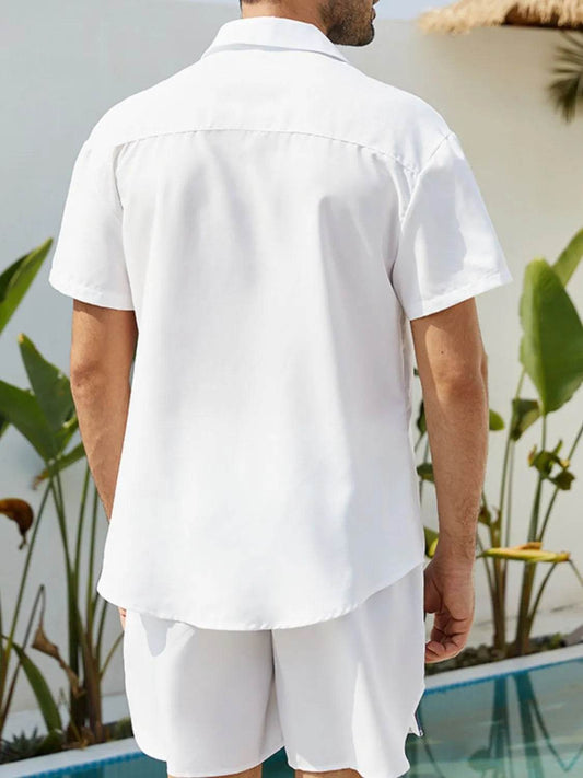Men's Full Size Button Up Shirt and Shorts Set Plus Size - Tredona LLC