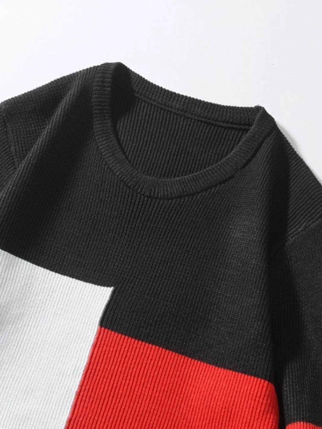 Men's Plus Size Color Block Round Neck Sweater - Tredona LLC