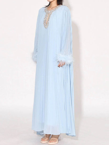 Rhinestone Long Sleeve Maxi Dress - Tredona LLC