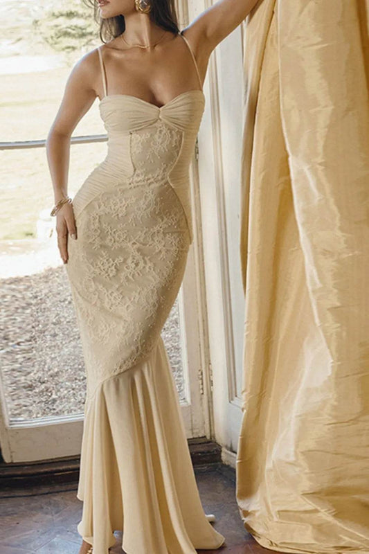 Sweetheart Neck Lace Maxi Dress - Tredona LLC