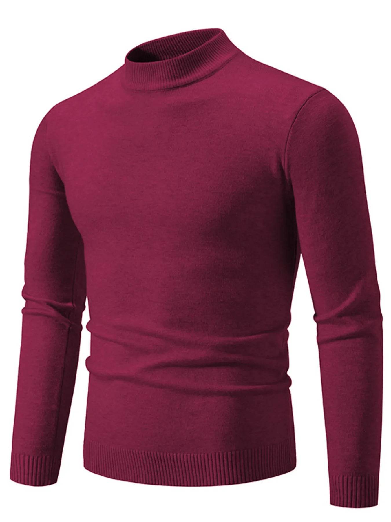 Men's Plus Size Ribbed Hem Mock Neck Long Sleeve Sweater - Tredona LLC