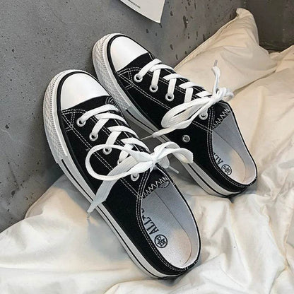 Round Toe Lace-Up Canvas Sneakers - Tredona LLC