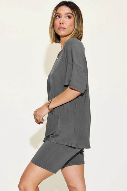 Basic Bae Full Size V-Neck Drop Shoulder T-Shirt and Shorts Set - Tredona LLC